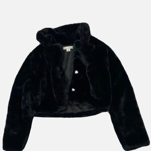KNIT WORKS Black Faux Fur Cropped Jacket Formal Holiday Size 10